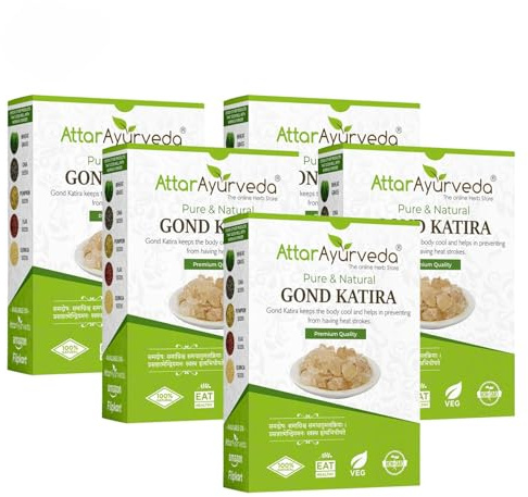 Attar Ayurveda Gond Katira | Natural Edible Gum | Cooling Properties | Plant-Based Ingredient for Drinks & Desserts | No Additives | Herbal Food Product | 7 oz Pack (Pack of 5)