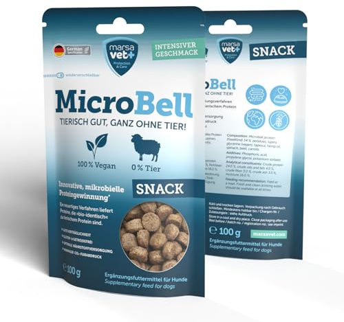 Marsavet MicroBell Snack – Vegane Hundesnacks mit mikrobiellem Protein – 100 g. Hypoallergene Hundeleckerli ohne Getreide und ohne Gluten für empfindliche Hunde. Nachhaltiger Hundesnack für Training.