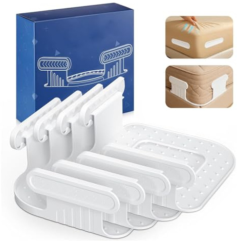 KINDLUME Juego De 4 Sujeta Sabanas Bajeras, Sujeta Sabanas con Cintas Transparentes, Fijador Invisible De Ropa De Cama para Sábana Ajustable y Colchón, para Cama Ordenada y Descanso Continuo