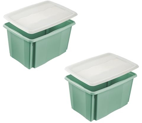 keeeper emil 2x Aufbewahrungsbox mit Dreh-/Stapelsystem, inkl. Deckel emilia, 45 l, Nordic Green