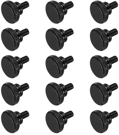 QUARKZMAN 15Pcs Vis Moletée M5 x 8mm Vis Moletées à Oreilles, Vis à Tête Plate en Acier Noir, Boulons Moletés Métriques avec Poignées à Épaulement, Fixations Filetées à Serrage Manuel