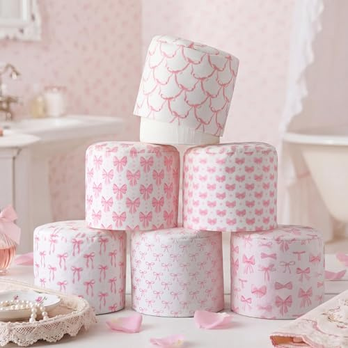 Hoolerry 6 Pcs Decorative Toilet Paper Roll Cover Fit Regular Roll Within 4.3 x 5.1'' Reusable Felt Fabric Toilet Tissue Holder Tissue Paper Cover Wrap for Women Gift Bathroom Decor Hotel (Pink Bow)