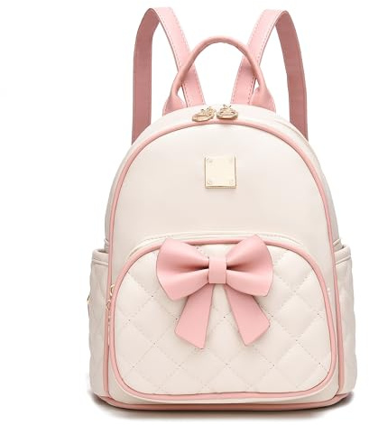 I IHAYNER Mini Rucksack Damen Mädchen Kunstleder Klein Rucksack Tasche mit Schleife Leicht Daypack Mode Freizeit Geschenk-Rosa