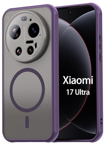 betterfon Magnetic Case für Xiaomi 17 Ultra - Hülle für kabelloses Laden, Rückseite Transparent Matt, Stoßfeste Schutzhülle mit Magnet-Ring, Lila