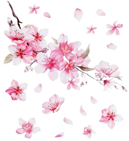 Autocollants Voiture Fleur Cerisier Rose,Lot de 2 Décor Délicat pour Carrosserie et Fenêtre,Pour Décoration Carrosserie Automobile Brillante,Accessoires