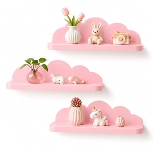 shepretty Wolkenregal Kinderzimmer 3er Set – Modernes Wandregal Wolke aus hochwertigem ABS-Material, Schweberegal für Babyzimmer, Kinderzimmer Deko, Badezimmer & Wohnzimmer, Rosa-L