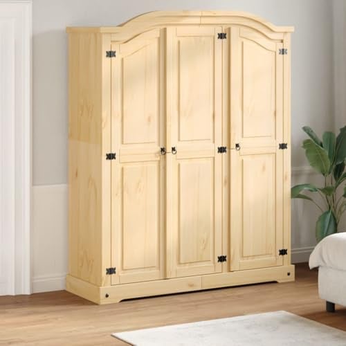 Ziaphsol Kleiderschrank Corona aus massivem Kiefernholz Honigwachs Finish 151,5 x 52 x 186 cm mit Drehtür Stauraum für Kleidung Schuhe Accessoires