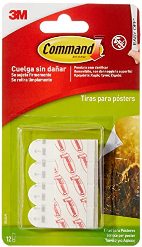 Command 17024 - Pack de 12 tiras pequeñas para posters, color blanco, Standard
