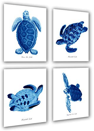 Blue Sea Turtles Decor Art Prints Set von 4 Beach gerahmt Coastal Decor Art Wand