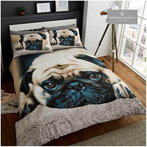 Gaveno Cavailia WILDLIFE 3D SWEET PUG Bed Set with Duvet Cover and Pillow Case, Polyester-Cotton, Multi, Single 11129721