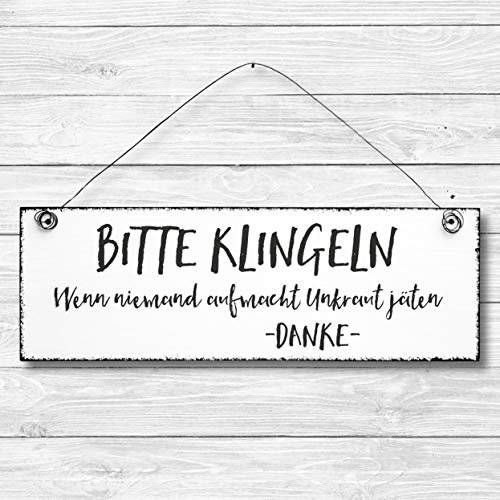 Bitte klingeln - Dekoschild Türschild Wandschild aus Holz 10x30cm - Holzdeko Holzbild Deko Schild