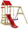WICKEY Spielturm Klettergerüst TinyWave mit Schaukel & roter Rutsche, Outdoor Kinder Kletterturm mit Sandkasten, Leiter & Spiel-Zubehör für den Garten