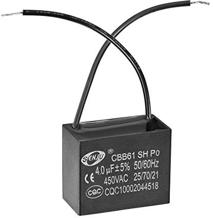sourcing map Ceiling Fan Capacitor CBB61 4uF 450V AC 2 Wires Metalized Polypropylene Film Capacitors 47x20x30mm for Water Pump Motor Generator