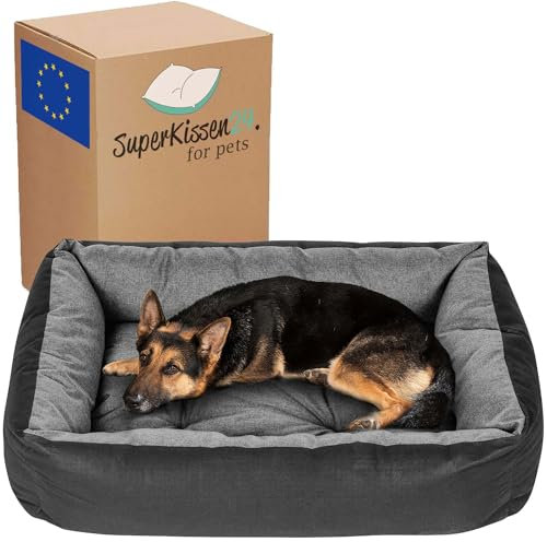 SuperKissen24. Hundebett Hundekorb Hundesofa Tierbett für Kleine, Mittlere und Grosse Hunde - Waschbar - Größe XL - Schwarz und Grau - Flachs