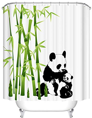 BOYOUTH Duschvorhang mit Tuschemalerei, Panda- und Bambus-Muster, Digitaldruck, Badezimmerdekoration, Polyester, wasserdichter Stoff, Badvorhang mit 10 Haken, 150 x 178 cm, mehrfarbig