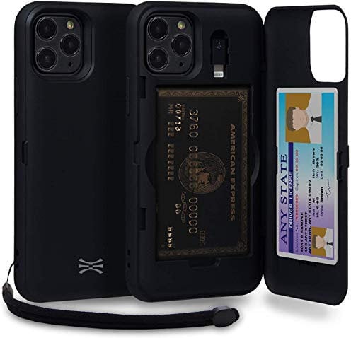 TORU CX PRO for iPhone 11 Pro Case Wallet | Protective Shockproof Heavy Duty Cover with Hidden Card Holder & Card Slot |Wrist Strap, Lightning Adapter Mirror Included - Black