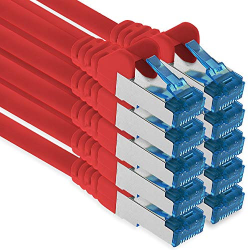 3m - CAT.6 - Cable de red Ethernet Gigabit Lan RJ45 CAT6 Cat6a 10Gbit/s - rojo - 10 piezas