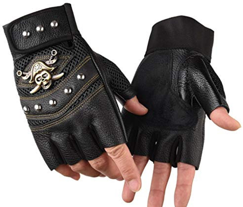 IPENNY Unisex Halbfinger Fahrradhandschuhe Nietbolzen PU-Leder Handschuhe Schädel Persönlichkeit Mode Fäustlinge Outdoor-Ausrüstung Reithandschuhe Niete