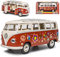 Kinsmart Volkwagen T1 Rot mit Beige Samba Bully Bus Flower Power 1950-1967 1/24 Modell Auto mit individiuellem Wunschkennzeichen