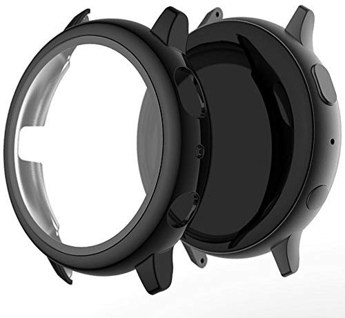 Miimall Kompatibel mit Samsung Galaxy Watch Active 2 40mm Hülle mit Glas Displayschutz, Sehr Stark PC Schutzhülle Kratzfest Schutzfolie Schutz Case für Galaxy Watch Active 2 - Schwarz