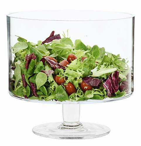 SOLAVIA Clear Glass Hand Crafted Cylinder Footed Fruit Bowl Kitchen Holder Gift H22cm D20.5cm 3.5L