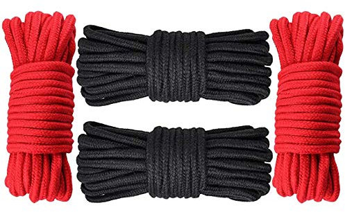 GiantGo 4 Rouleaux de 5 mètres de Corde en Coton Doux torsadé - Corde à Nouer en Coton Doux - Cordon torsadé épais Multifonctionnel - 8 mm de diamètre - Corde tressée Solide - Noir et Rouge