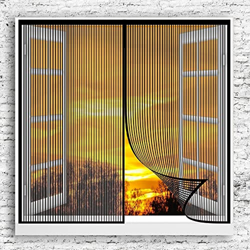 GOUER Zanzariera Finestra Magnetica 100x150cm Adsorbimento Magnetico Antistrappo Tenda Magnetica per Porta Aria Fresca in & Keep Bugs out per Porte Finestre Balcone Soggiorno, Nero