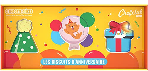 Chefclub Kids - Coffret Emporte-Pièces Biscuits d'Anniversaires - Cuisine Enfant - Thème Fêtes - Recettes + Qr Code Vidéos - Patisserie Ludique en Famille - Autonomie et Créativité - Cadeau 4 Ans +