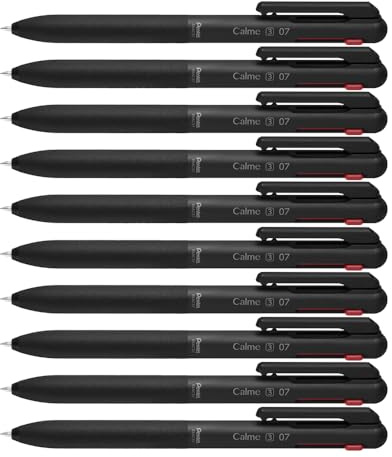 Pentel BXAC37A Calme 3-Farb-Kugelschreiber, deutlich gedämpftes Klick-Geräusch, Griffzone in Lederoptik, nachfüllbar, Kugel 0.7mm = Strichstärke 0.35mm, schwarz/rot/blau, 1VE=10 Stück