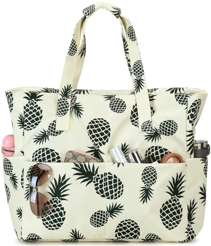 LEDAOU Grand sac de plage pour femme - Sac à main étanche au sable avec fermeture éclair - Sac de plage pour piscine, salle de gym, voyage avec sac imperméable, beige