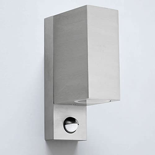 max K O M F O R T Aussenwandleuchte Eisen Gebürstet up & down 2x GU10 Fassung mit Bewegungsmelder IP44 Wandleuchte Aussenwandlampe Wandlampe Aluminium 1268E1-SN