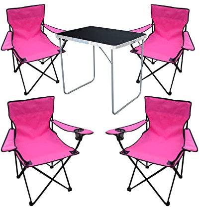 Mojawo Ensemble Table de Camping avec 4 chaises Pliantes Rose