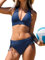 CUPSHE Damen Bikini Set V Ausschnitt Lace Up Bikini Bademode Crossback Low Waist Zweiteiliger Badeanzug Swimsuit Blau XS