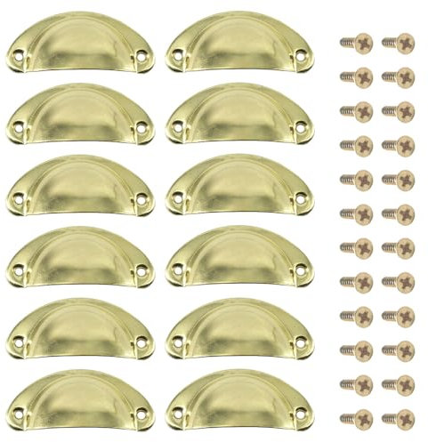 Yosawo 12 Pieces Shell Cup Handles,Door Drawer Cabinet Semicircle Handle Furniture Cabinet Dresser Door Knobs Handles with Screws (Gold)