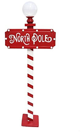 Generico Lampione Natalizio Insegne Decorazione Segnali Luminoso LED Cartello Casa Babbo Natale Polo Nord in Metallo con Supporto H. 115 cm Vintage Americani