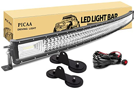 PICAA LED Lichtleiste, Gebogene 52 Zoll 130 cm 675W DREI Reihen LED Lichtern, mit magnetischer Halterung (A) für Off-Road 4WD, SUVs, ATVs, UTVs, Lastwagen 12V
