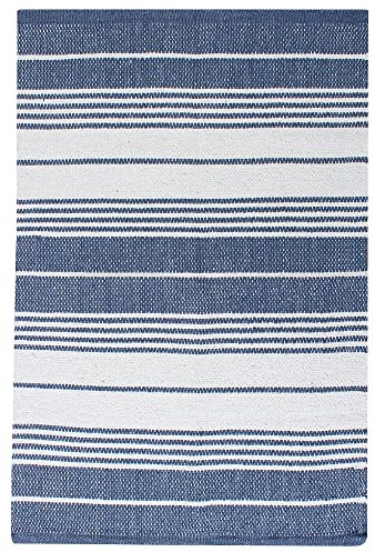 Asraie Handgewebter, gestreifter Flickenteppich, Baumwolle, wendbar, recycelte Baumwolle, für Wohnzimmer, Küche, Eingangsbereich, 5 x 91 cm, Marineblau und Weiß