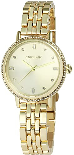 Excellanc Damen-Uhr Metall Gliederarmband Simili Faltschließe Analog Quarz 1800248 (goldfarbig)