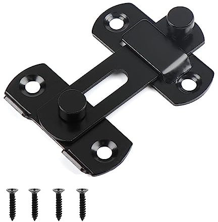 Sliding Door Lock, Stainless Steel Door Bar Latch with Screws, Heavy Duty Sliding Shed Latch Bolt, Door Barricade Bracket for Bathroom, Toilet, Internal Door Wooden (1Pcs, Black)