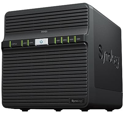 Synology DS423 - Stazione di disk NAS a 4 bay (Realtek RTD1619B 4 core 1.7 GHz 2 GB DDR4 Ram 2 x porta LAN RJ-45 1GbE) 32 TB bundle con 4 dischi rigidi Synology Plus serie (HAT3300-8T)