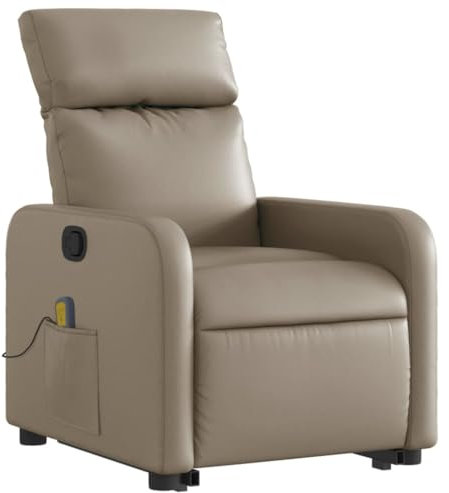 vidaXL Massagesessel, Sessel mit Aufstehhilfe, Relaxsessel mit Liegefunktion Vibrationsfunktion, Fernsehsessel Liegesessel Aufstehsessel, Cappuccino-Braun Kunstleder