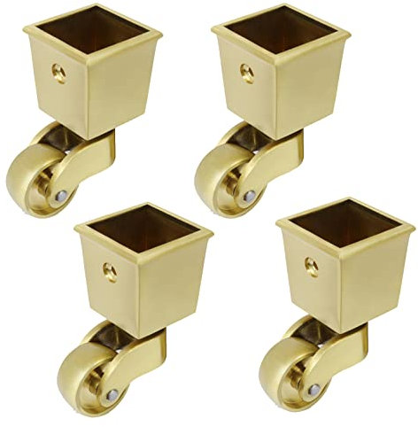 Lenkrollen aus massivem Messing, antike, polierte, quadratische, drehbare Möbelrolle, 360° drehbar, leise, glatt, für Klavierfüße, Sofas, Vintage-Möbel, Tragfähigkeit 150 kg, 4er-Set (A)