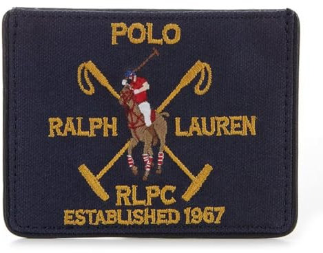 POLO RALPH LAUREN Herren-Ausweishülle aus Segeltuch und Leder, schmal, Newport Navy
