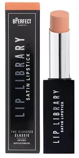 BPerfect Lip Library Lipstick – Long Lasting Satin Lipstick Infused with Jojoba Oil, Shade Classic (Soft Brown Nude)