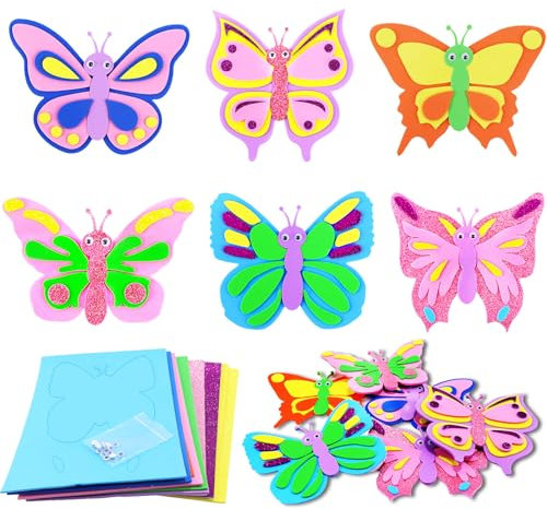 Schmetterling-Bastelset für Kinder, Kunst- und Bastelbedarf mit Schaumstoff-Aufklebern, Geschenk, Lernspielzeug für Jungen und Mädchen, 12 Stück