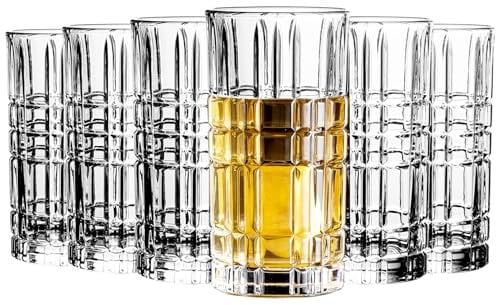 binsakao Highball Glasses Set of 6, 425 ml Tall Beverage Glasses Collins for Water, Juice, Cocktails, Beer, Soda, Wine (Striped, 14 OZ)