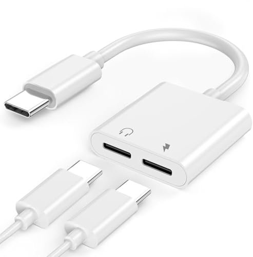 Adaptateur Double USB C Chargeur et Casque Audio 【4 en 1】Double Type-C Adaptateur de Charge Aux Audio Séparateur Casque Compatible avec Samsung Galaxy S23/S24/S24+/S22/S21,Huawei P40/P30, Google Pixel