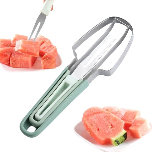 RUYI 3-in-1 Wassermelonen Schneider Obstschneider, 2024 Neues Melonenschneider aus Edelstahl, Melonenausstecher Obstschneider für Cantaloupe, Papaya, Drachenfrucht