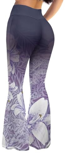 ELEDIZI Leggings svasati da donna, pantaloni della tuta da donna, Fiore gotico viola-3, XL