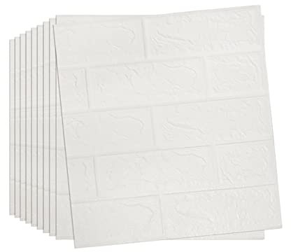 Tarwanear 10PCS White Brick Wallpaper 38×35cm 3D Wall Panels Brick Pattern Self Adhesive Wall Tiles Masonry Effect Waterproof Wall Stickers for Bedroom Living Room Kitchen